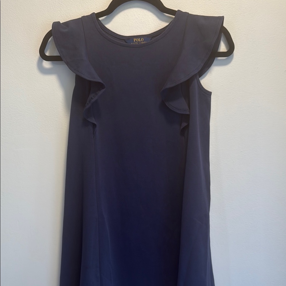 Polo Navy Sleeveless Dress with Ruffle Detail